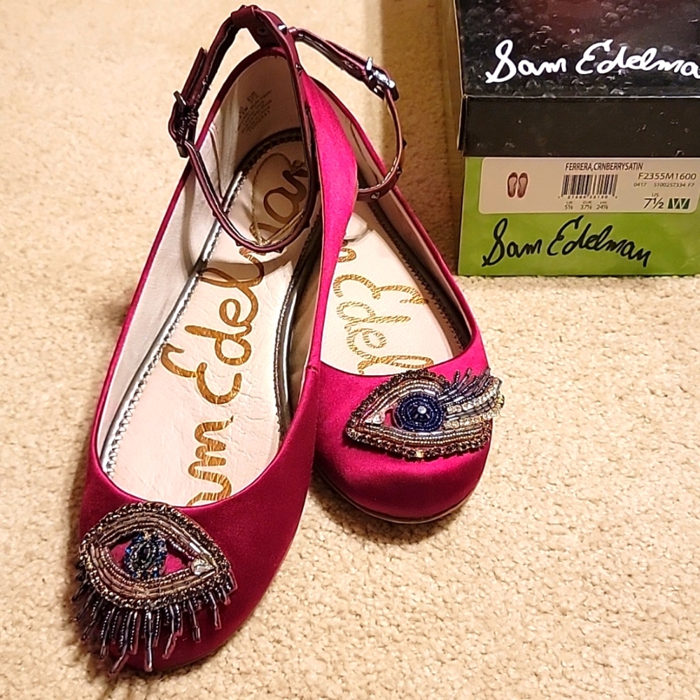 Sam Edelman Cranberry Satin With Crystal Embellishments 7.5W